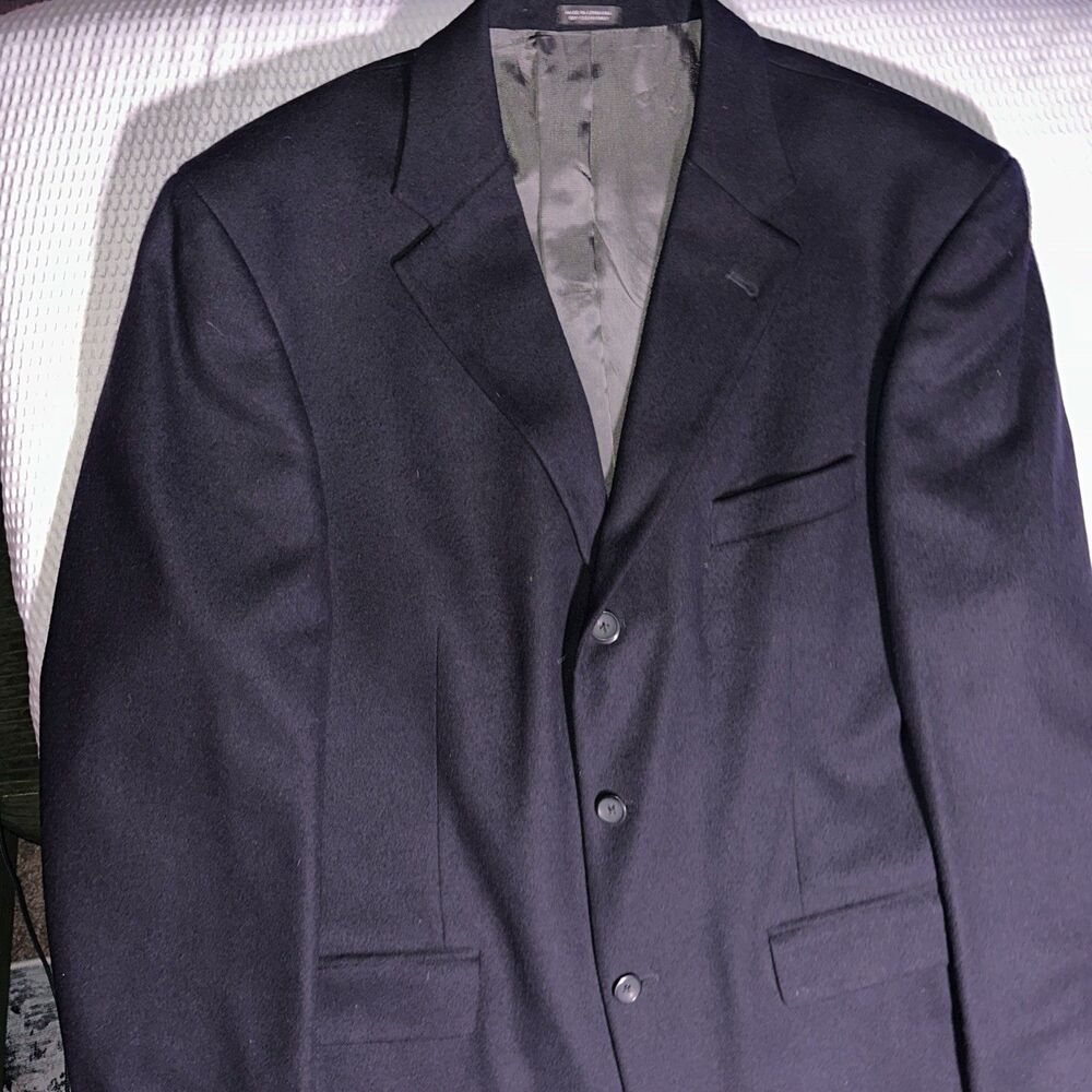 Oscar de la Renta Mens 43R Black Lambswool Cashmere Blend 3 Button Blazer Jacket